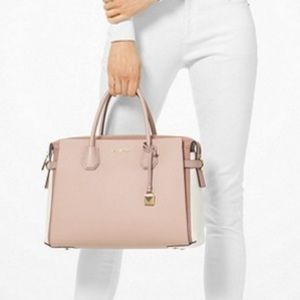 Michael Kors Mercer Medium Pebbled Leather Belted Satchel